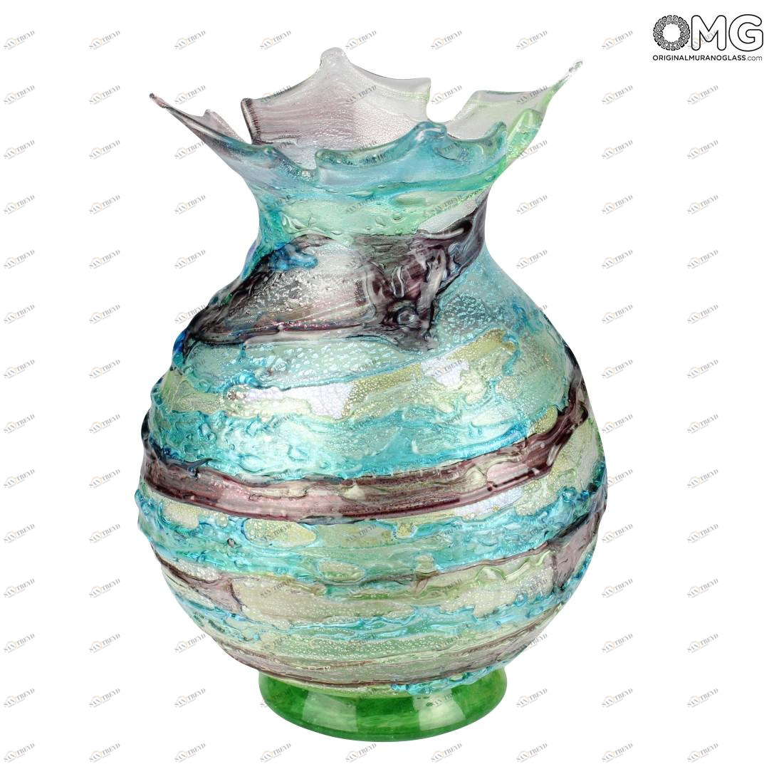2742 ORIGINALMURANOGLASS Ваза Nature Druid - сбруффи - аквамарин - Original Murano Glass OMG 21 см 
