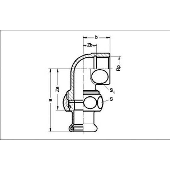 1130961834 SANHA 13096G пресс-фит. солн., бронза, сгон угловой ВПр-ВР 18x3/4 мм  - Вид №1