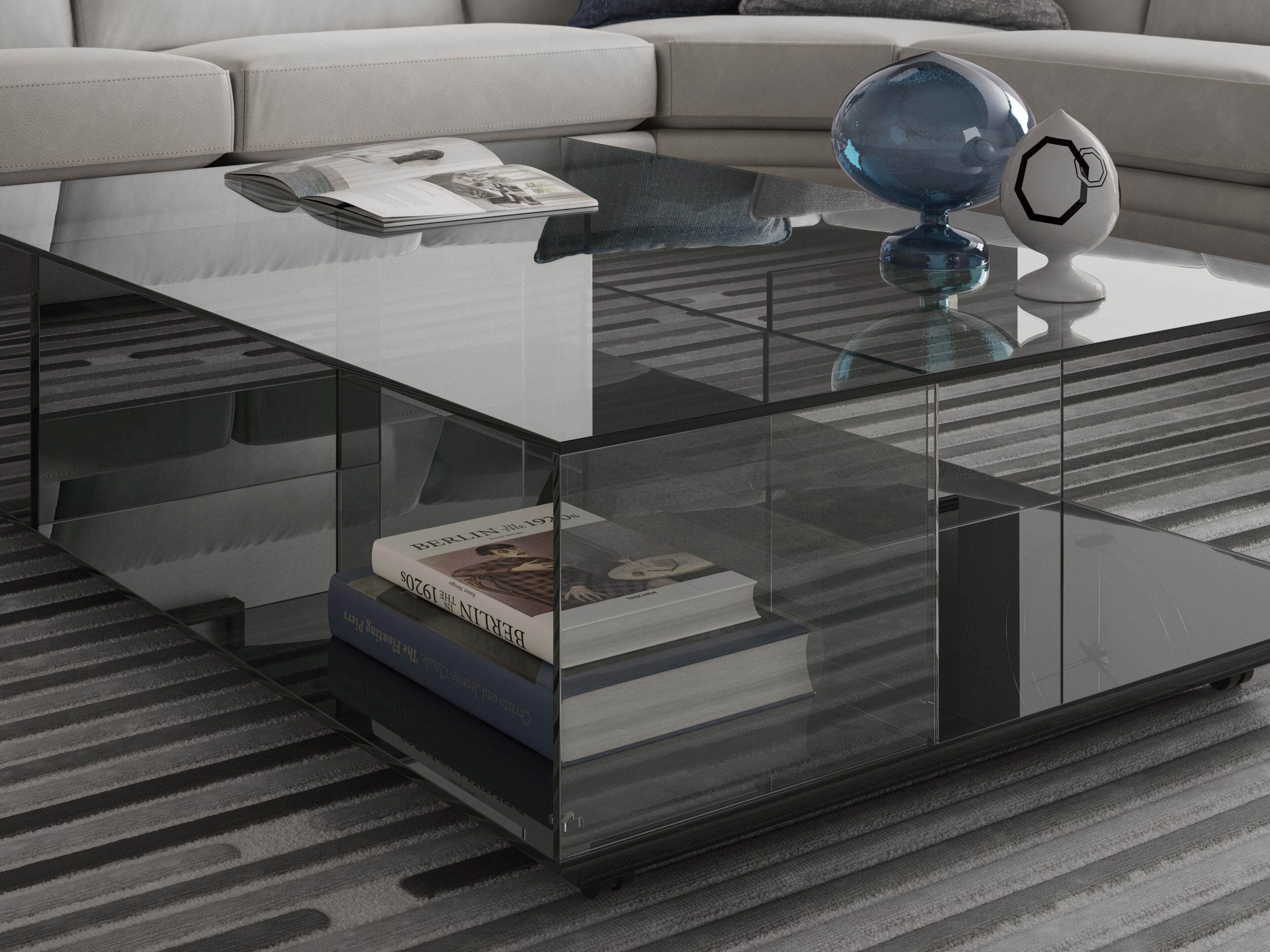 Стеклянный прямоугольный низкий журнальный столик с колесами Natuzzi Italia LABIRINTO ARCH-00124626 - Вид №4