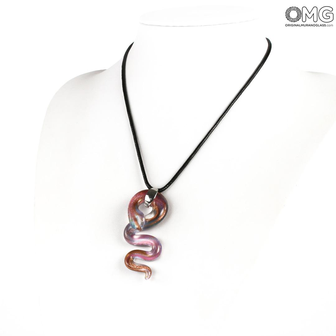 4262 ORIGINALMURANOGLASS Розовая подвеска Змея из муранского стекла с авантюрином - OMG 57 см  - Вид №1