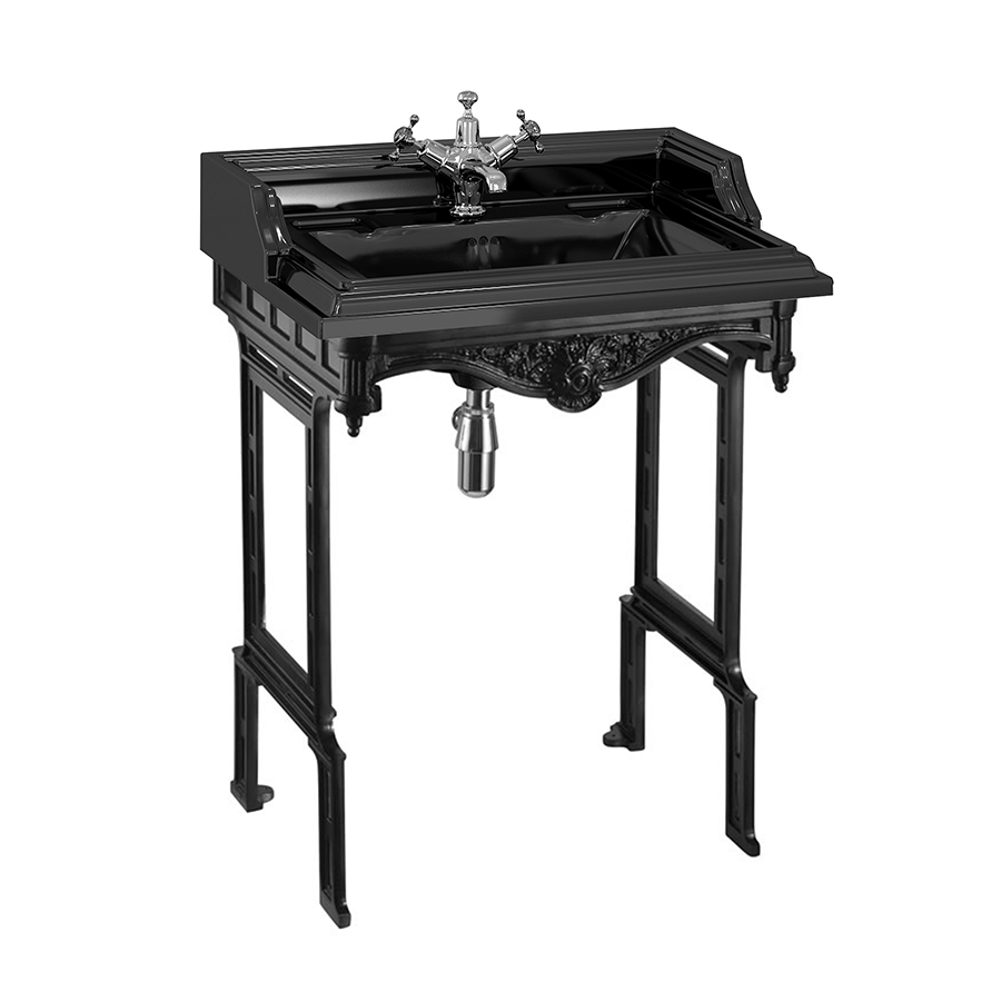 Burlington Classic Классическая раковина 65 см и черная алюминиевая подставка для раковины Медичи с 1 отверстием под смеситель B15 1TH M T48 BLA  - Вид №1