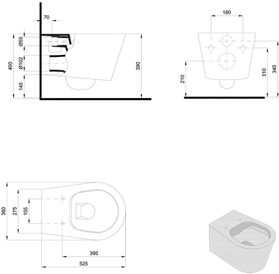 Набор Sanitana подвесной безободковый GLAM: чаша BTW + крышка с механизмом (микролифт) S10200882100000;S80200281600000 - Вид №3
