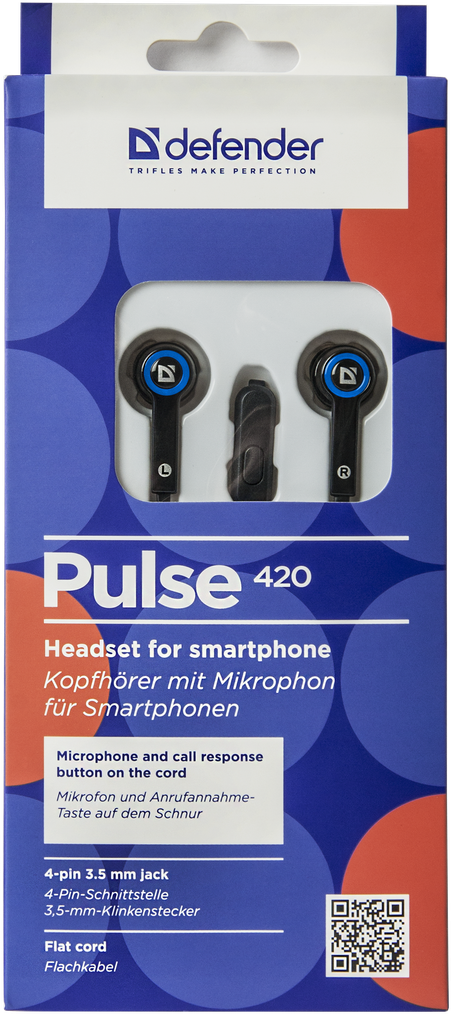 63423 гарнитура для смартфонов pulse 420 черный + синий, вставки Defender Santreyd  - Вид №4