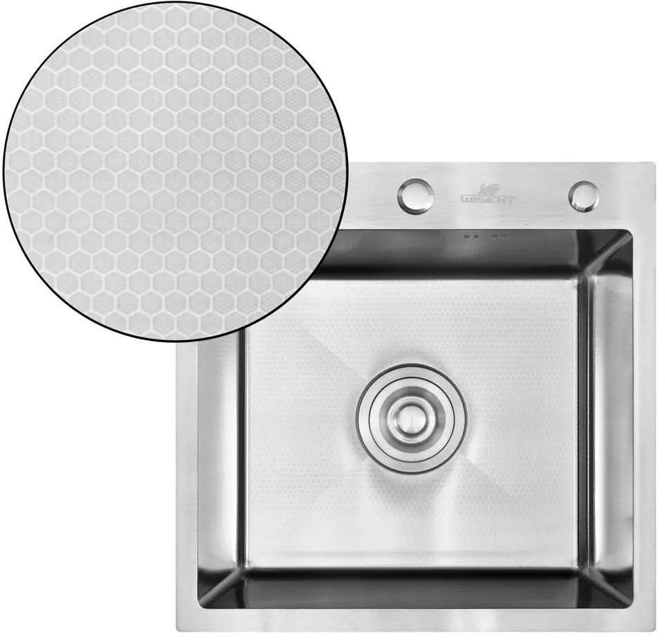 91656426 Мойка для кухни врезная с дозатором Wisent W35050D-S/W405A 50x50 см глубина чаши 20 см нержавеющая сталь цвет сатин STLM-0877479
