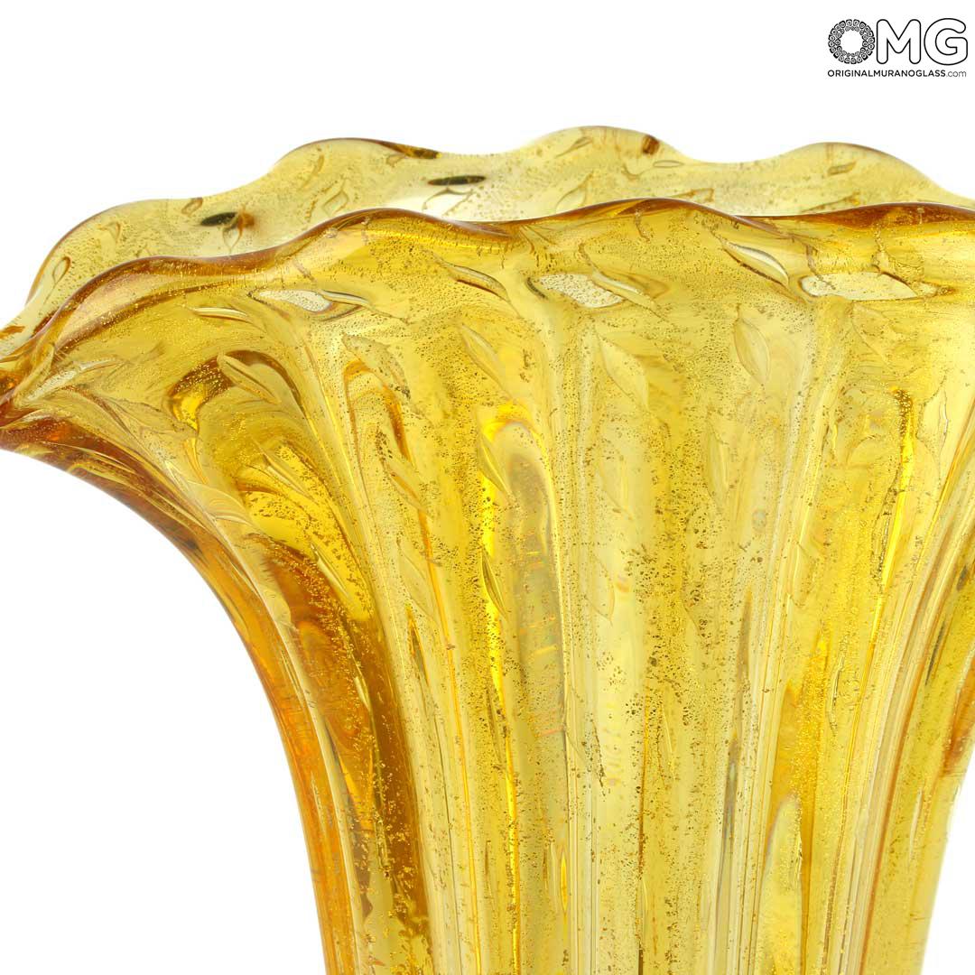3870 ORIGINALMURANOGLASS Ваза Янтарная с золотом - муранское стекло OMG 28 см  - Вид №1