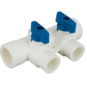 Коллектор на 2 выхода с кранами, 25x20 мм, полипропилен