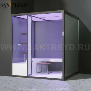 Effegibi BODYLOVE H BL30040004 Хаммам. Установка: в левый угол. Мощность: 7 кВт макс. Размеры: длина 200 см, ширина 176 см. Отделка: трубчатое стекло и гладкое стекло.