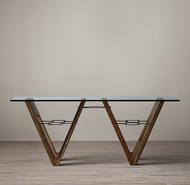 Обеденный стол стеклянный на двойном деревянном основании 152 см Wood and Glass ICON DESIGNE WOOD AND GLASS 178147 Коричневый;прозрачный  - Вид №1