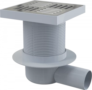 Сливной трап 150×150/50 мм боковой сток, решетка из нержавеющей стали, гидрозатвор мокрый