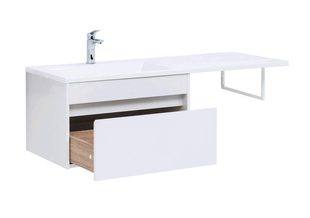 Тумба с раковиной Aquanet Токио 130 L белый (подвесная, 1 ящик) 0023691700235501 - Вид №2