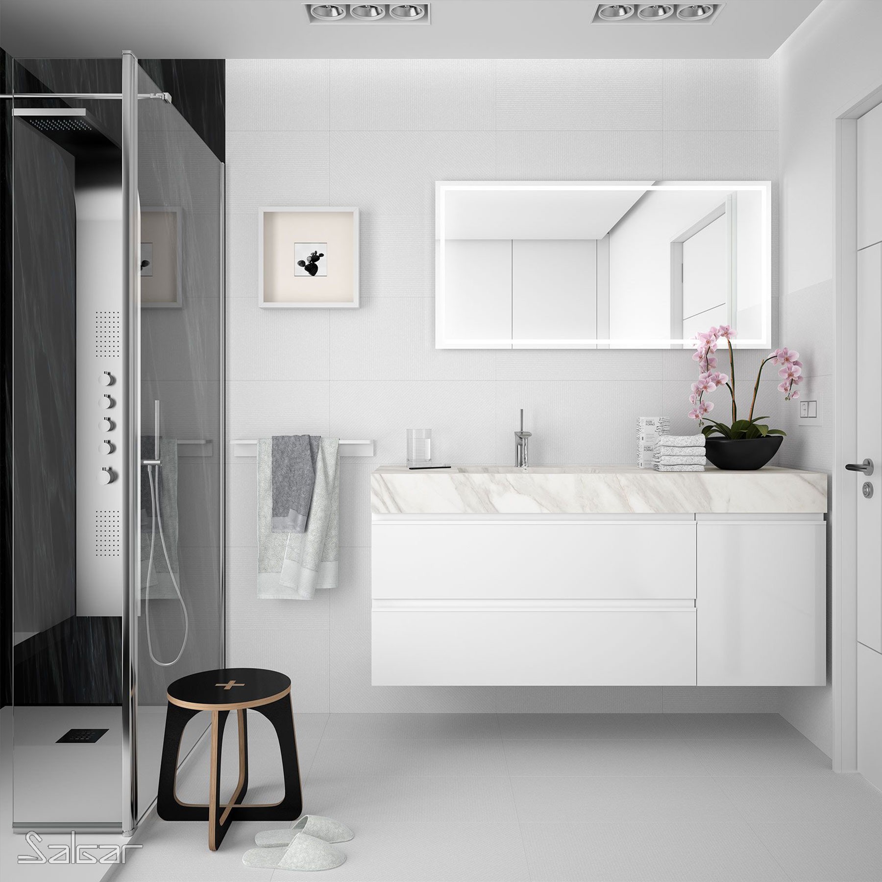 83353 SALGAR Столешница COMPAKT 51 WHITE MARBLE от 700 до 800 мм с 1 большой встроенной мойкой 700-800 x 510 x 120 мм 