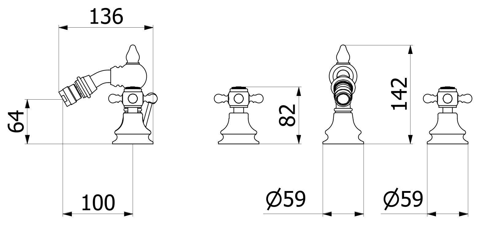 Смеситель для биде с 3 отверстиями для пола с автоматическим сливом IB Hermes + Hermes Elle ARCH-00042795 - Вид №7