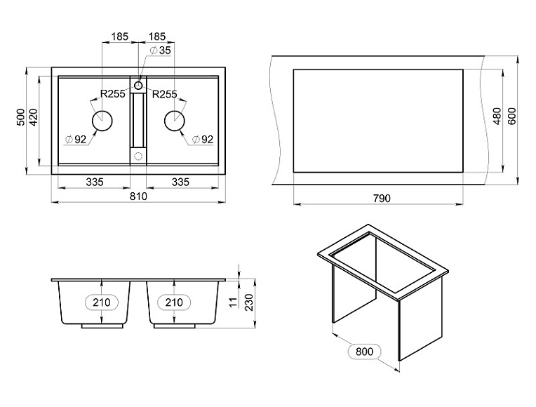 8101, ЧЁРНЫЙ, кухонная мойка, кварц GRANULA 8101-ST277 - Вид №2