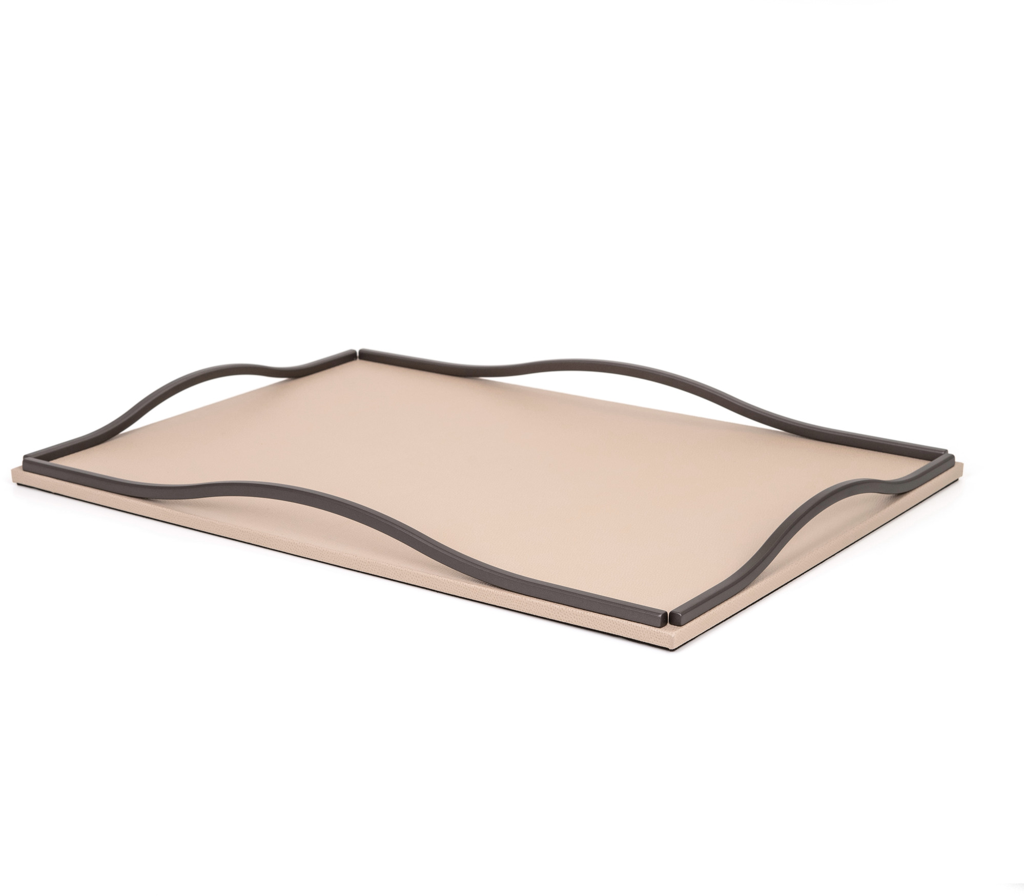 Поднос Wave - 36X36 см / металлическая отделка_хром/зернистая кожа_верблюжьего цвета