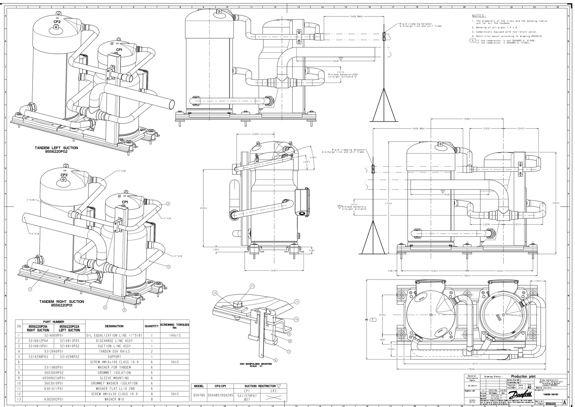 Danfoss DSH — Герметичные спиральные компрессоры, R410A DSH140A4ALC Компрессор спиральный 120H1206  - Вид №8