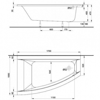 Асимметричная ванна 170х105 KOLO Clarissa XWA0871000 левая  - Вид №4
