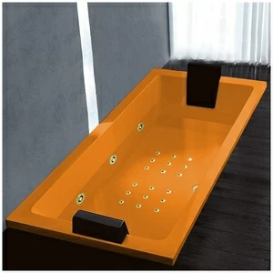 Ванна Gruppo treesse Quadra 199 ATC-V073Q-DX-OZ оранжевая с золотой фурнитурой гидромассажем и аэромассажем прямоугольная встроенная правая