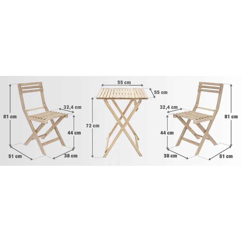 Набор садовой мебели Naterial Origami складной акация: стол и 2 стула STLM-2011954 - Вид №24