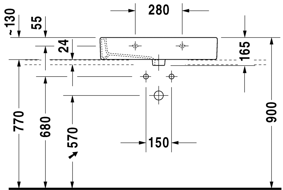 0454700027 Подвесная раковина настенная овальная Duravit Vero - Вид №3