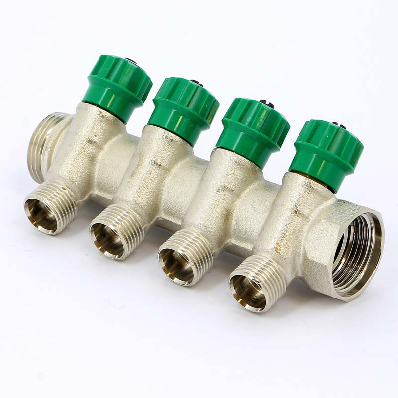 Коллектор НВ 1" с вентилями никелированный TIEMME 4 выхода 1/2"Н 36мм 1840004 - Вид №3