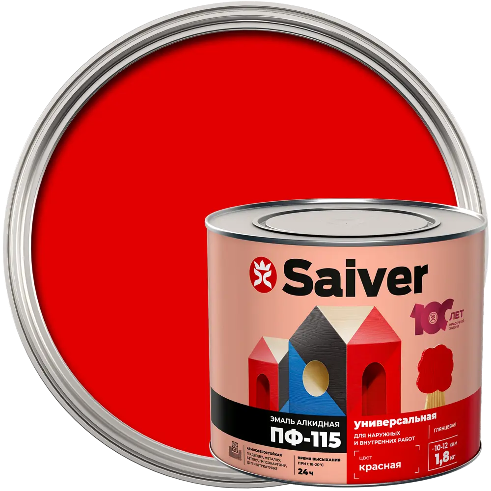 Эмаль ПФ-115 Saiver Lux цвет красный 1.8 кг 83402374 STLM-2170360 