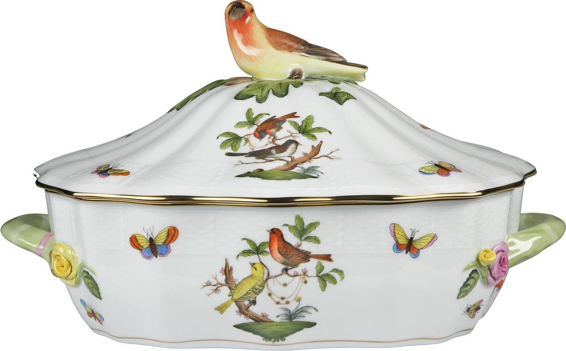 74354 Herend Блюдо для горячего с крышкой 2,6л "Ротшильд" (с птичкой) Фарфор 
