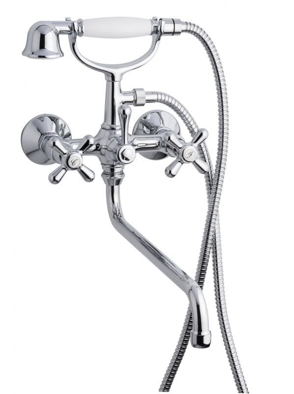 12011СМ25CO Смеситель Deco Classic с длинным изливом (25см) и ручным душем для ванной, цвет хром-золото EMMEVI Decò classic