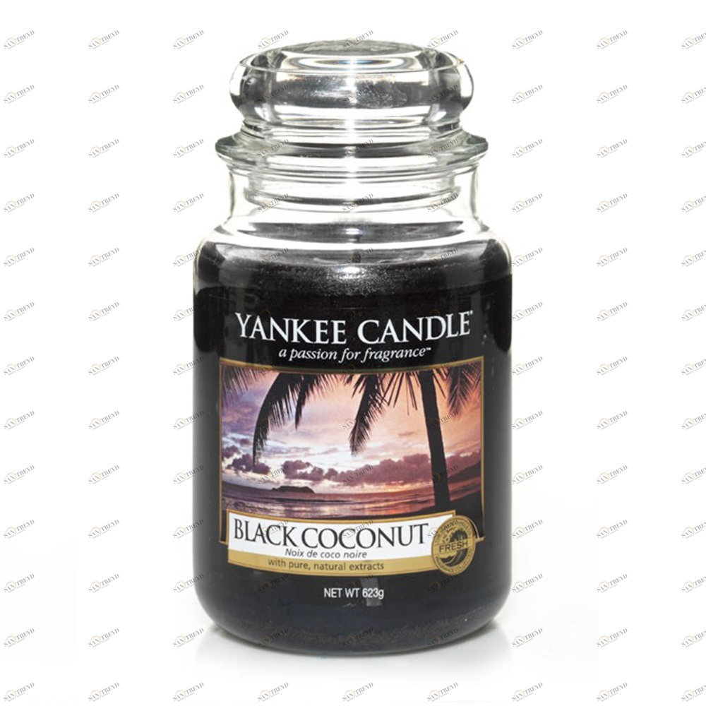 Свеча большая в стеклянной банке "Черный кокос" Black Coconut 623 гр 110-150 часов YANKEE CANDLE  267881 Черный 