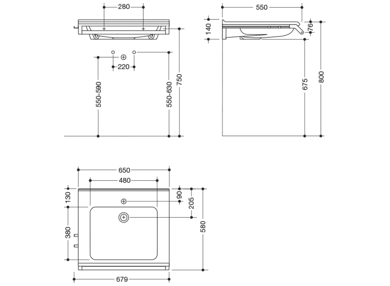 950.19.071 Комплект умывальника с поручнем и 2 крючками HEWI USA Produkte  - Вид №2