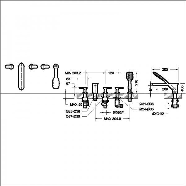 Смеситель на ванну  на пять отверстий GINA F565104C bravat - Вид №1