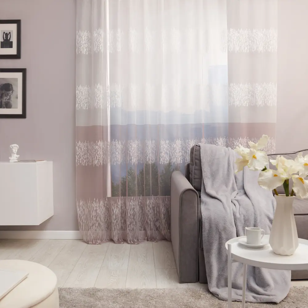 Santreyd Тюль «Мираж» с лентой - розовые полосы 300×260 см 82701349
