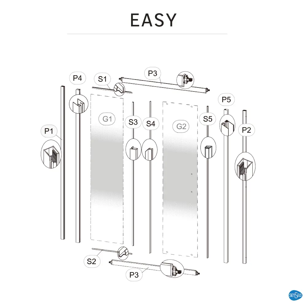 Комплект стекол для раздвижной душевой двери Sensea Easy 120 см стекло с шелкографией, цвет профиля на выбор 83631068 STLM-2203539 - Вид №21