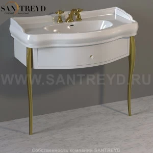 7363K8 Мебель с ящиком лакированная белая глянцевая под умывальник 100, в комплекте с ножками из алюминия (золото) ручка-кристалл с окантовкой (золото). Retro