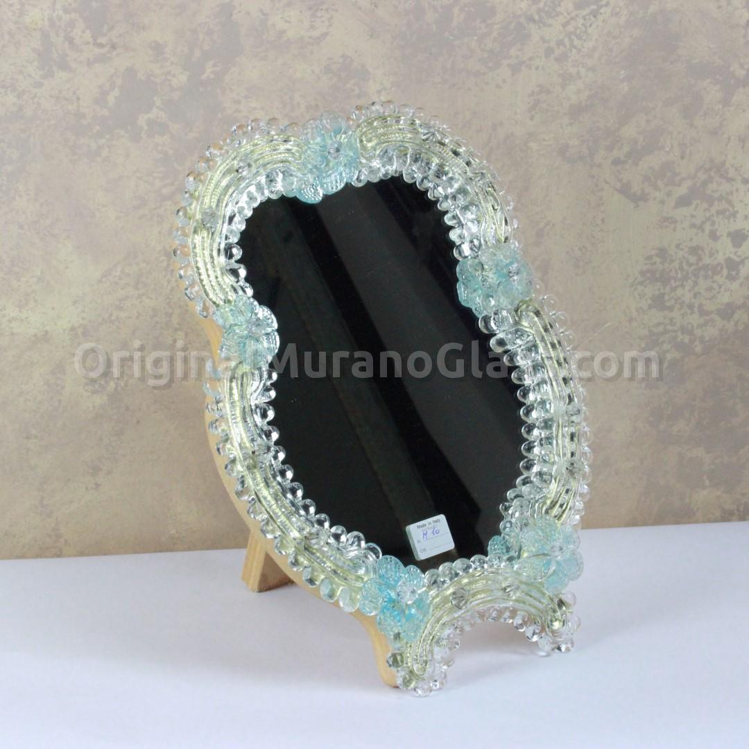 890 ORIGINALMURANOGLASS Настольное Венецианское Зеркало Лазурные цветы - Муранское стекло - OMG  см  - Вид №1