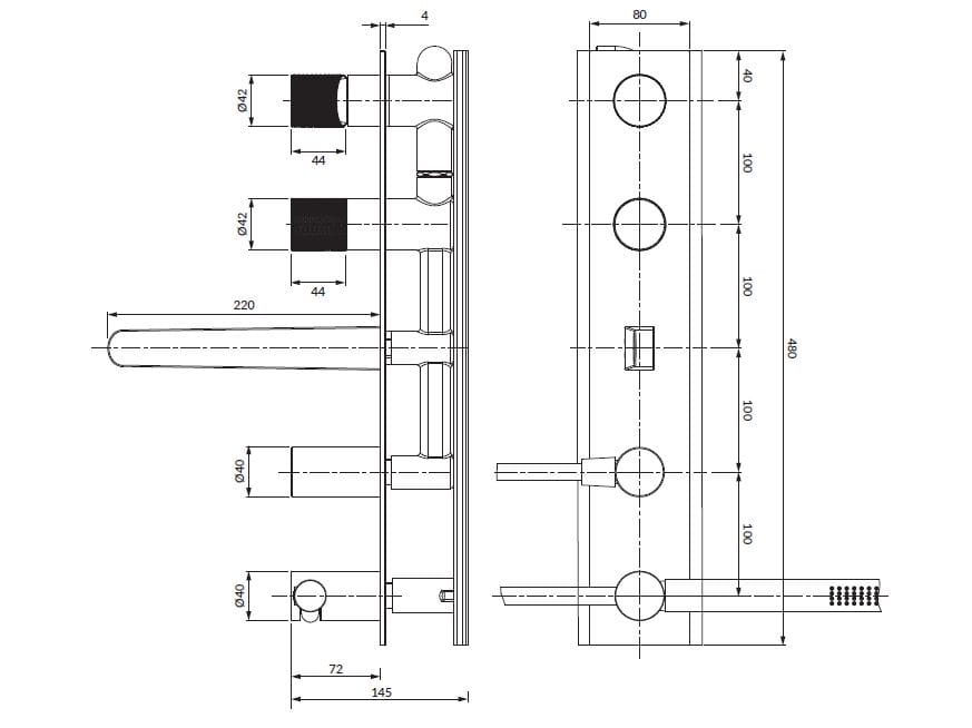 Встраиваемый смеситель для ванны с 5 отверстиями и ручным душем OMNIRES Contour ARCH-00055375 - Вид №2