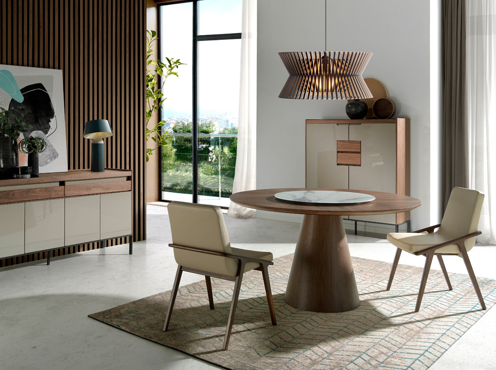 Обеденный стол круглый деревянный с мраморным Lazy Susan 135 см BRT1702-2 от Angel Cerda ANGEL CERDA  289045 Коричневый  - Вид №2