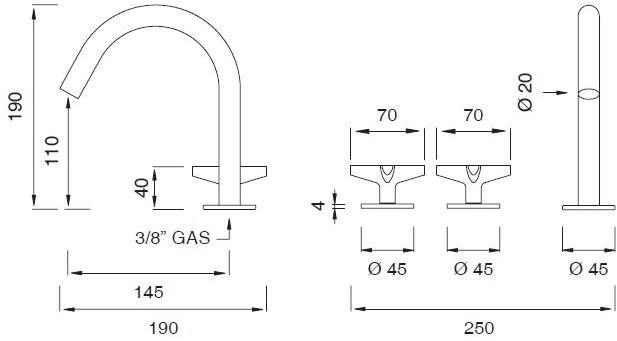 Ceadesign Смеситель на 3 отверстия с поворотным изливом Cross Crx 03 - Вид №1