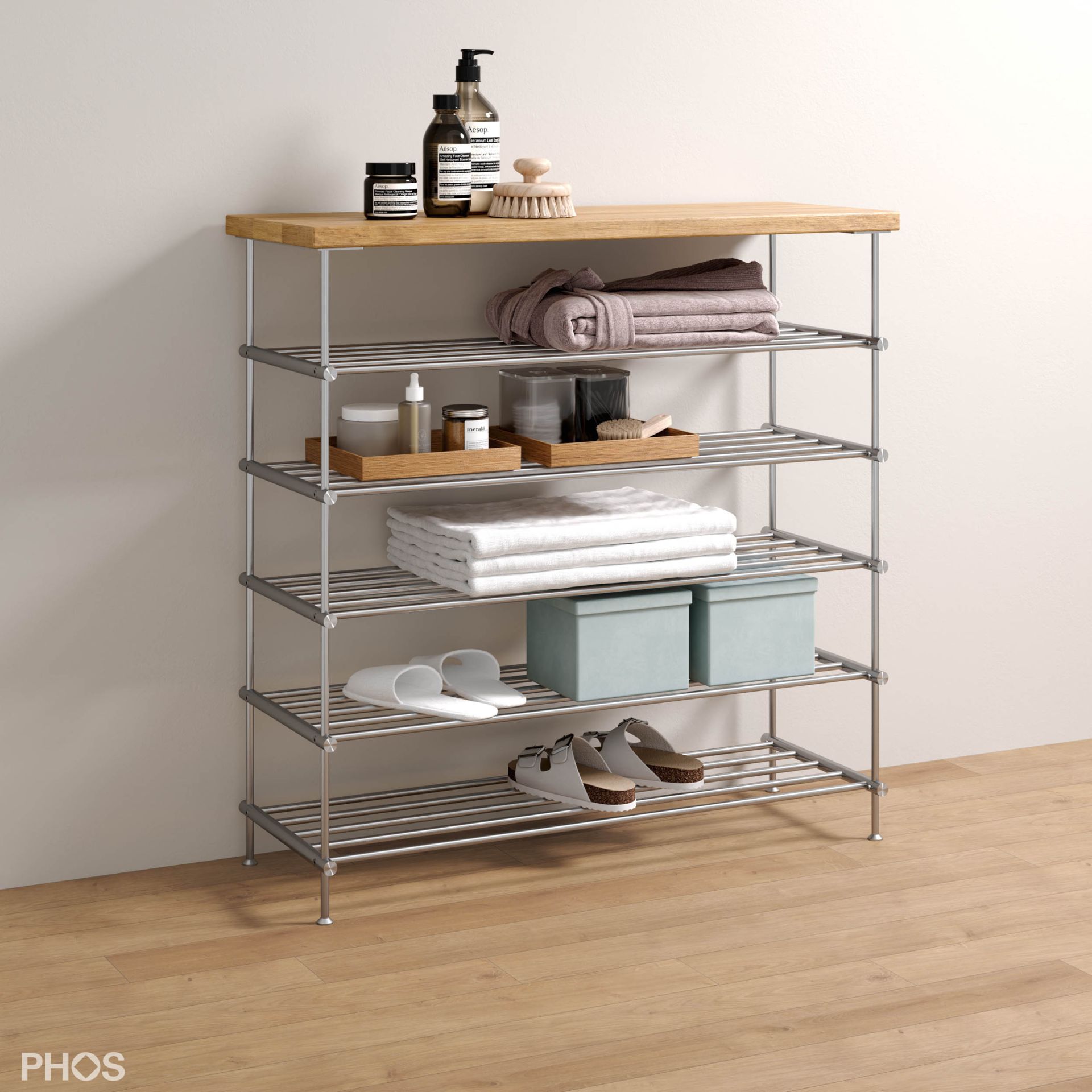 SBS500-5-Eiche Сервант узкий и высокий, 1 поле, 5 уровней, ширина 55 см. PHOS 