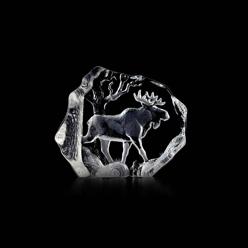 33566 Скульптура из прозрачного хрусталя "Лось", 150/130 мм. Maleras 