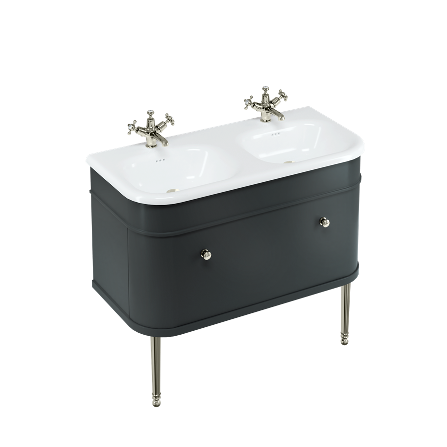 Burlington Chalfont Chalfont 1000мм Тумба с одним выдвижным ящиком - Матовый черный с хромированными ножками CH100MB-CHLEGCHR  - Вид №2