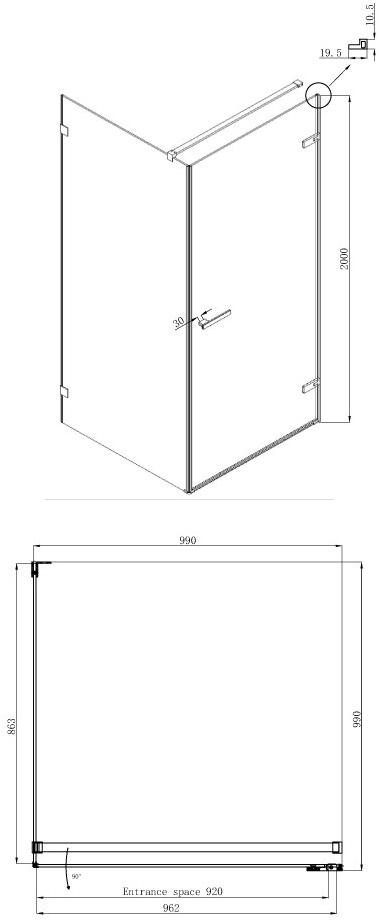 Душевое ограждение Ambassador Abner 10011102R (1000x1000x2000), 1 место  - Вид №9