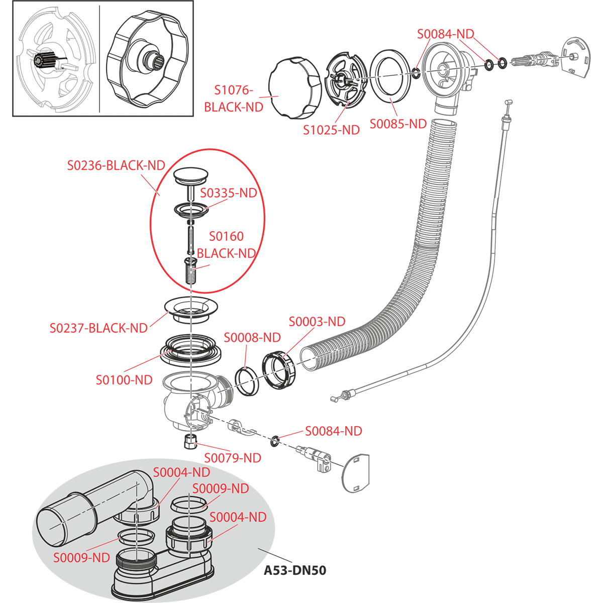 Сифон для ванны автомат комплект, черный-мат ALCAPLAST A55BLACK - Вид №2