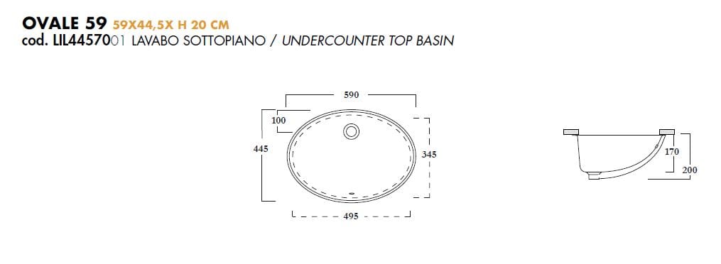 Овальный встраиваемый умывальник Olympia Ceramica OVALE 59 ARCH-00105043 - Вид №2