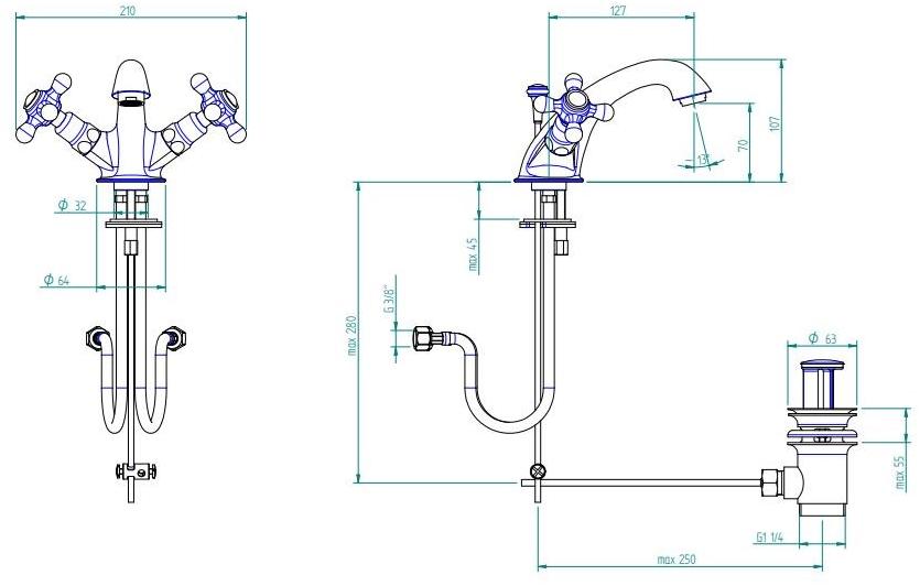 ZAZZERI Смеситель для раковины на одно отверстие с отдельными розетками 800 sun-id-1439578 - Вид №1