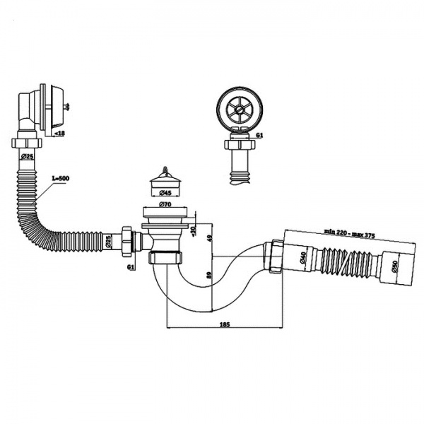 Сифон для ванны Варяг с гибкой трубой 40х50 С6155 АНИ C6155 АНИ пласт 151745 - Вид №1