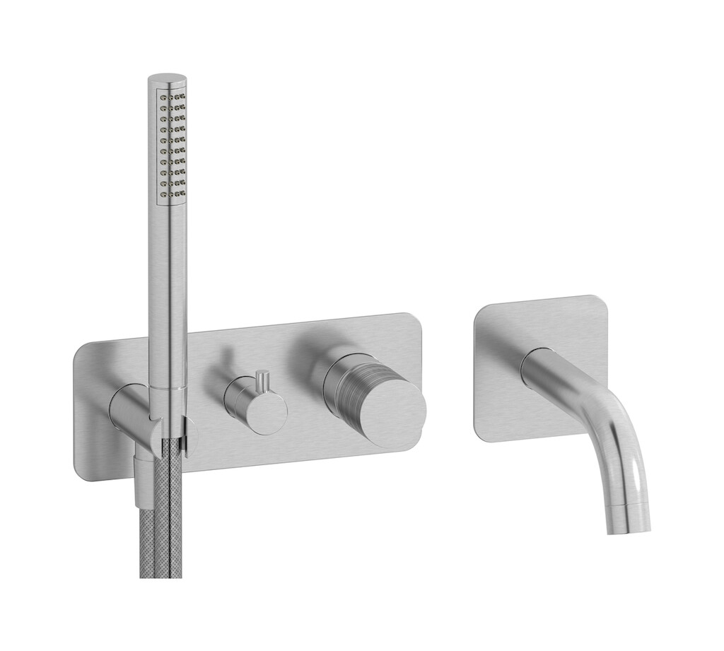 Настенный смеситель для ванной на дивертером и душевым гарнитуром. WE ARE IB vn313ii Brushed Nickel Vinile