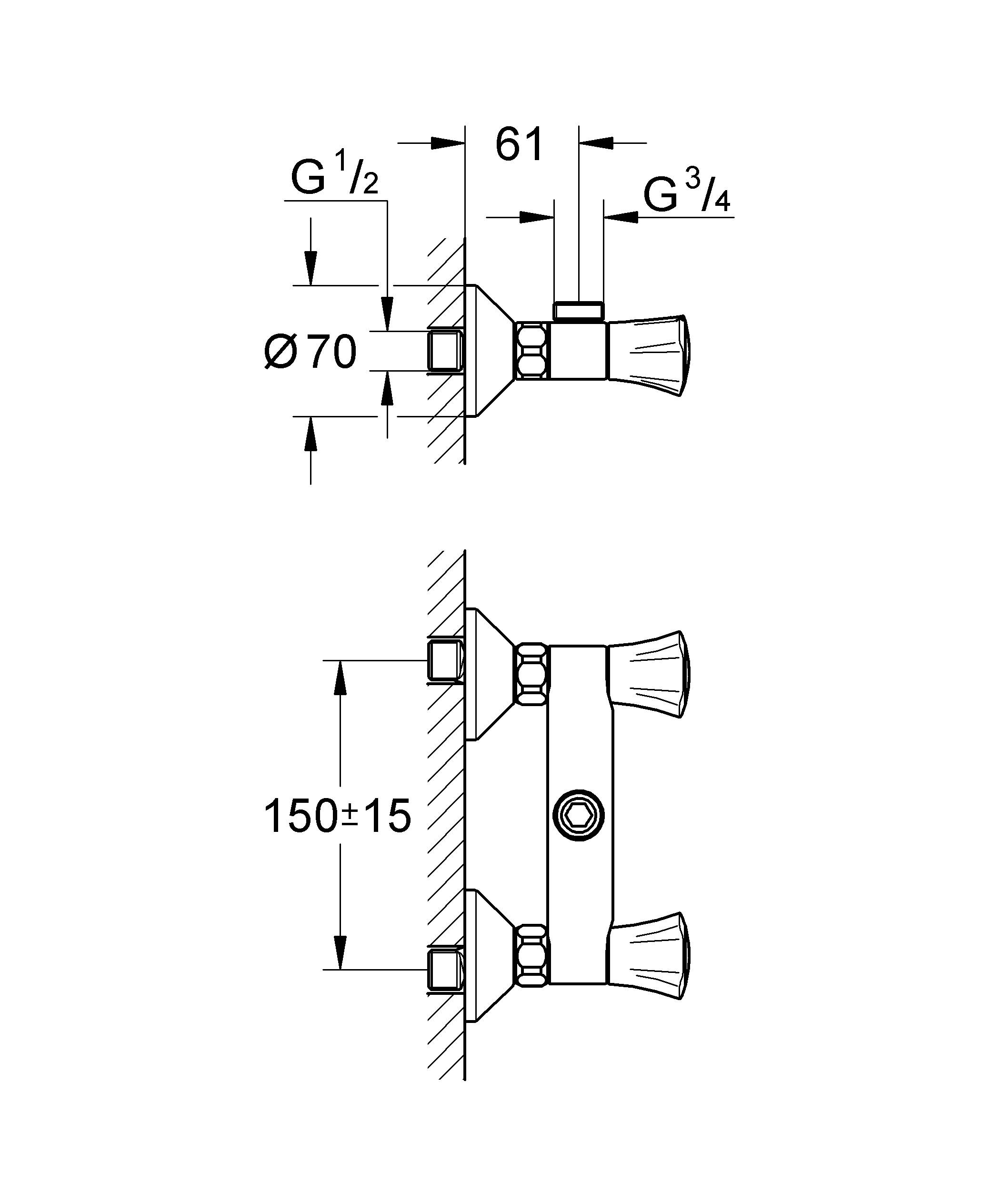 Смеситель для душа GROHE Costa L с выходом для шланга сверху, хром (26009001) - Вид №1