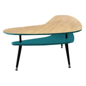 Журнальный столик с бирюзовой полкой "Бумеранг" WOODI  00-3966532 Беленый дуб;бежевый;зеленый