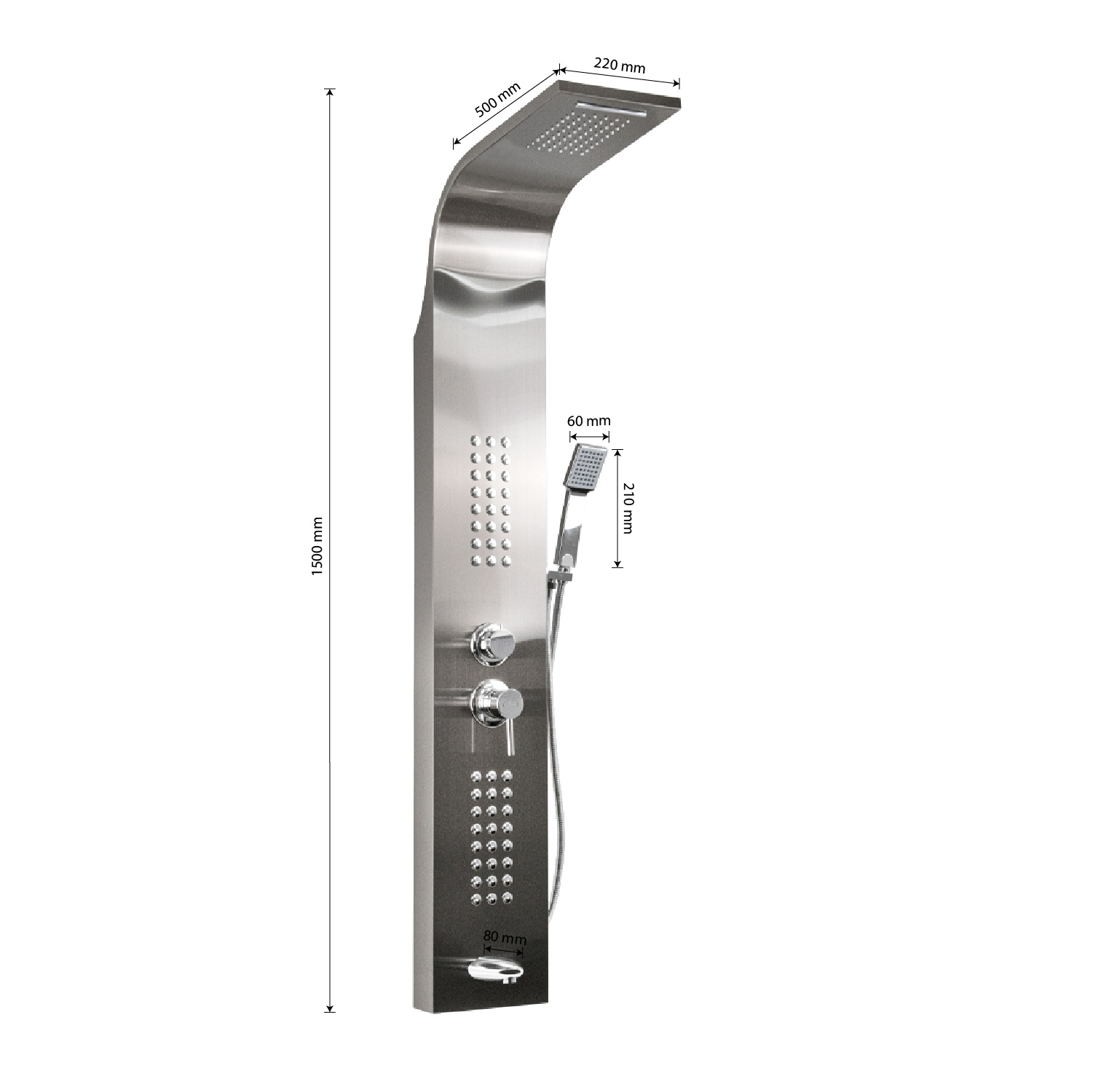 GFmark - Душевая панель - "тропический душ" ГРАФИТ с двумя лейками, корпус нержавеющая сталь, марки 304, код: 5521  - Вид №3