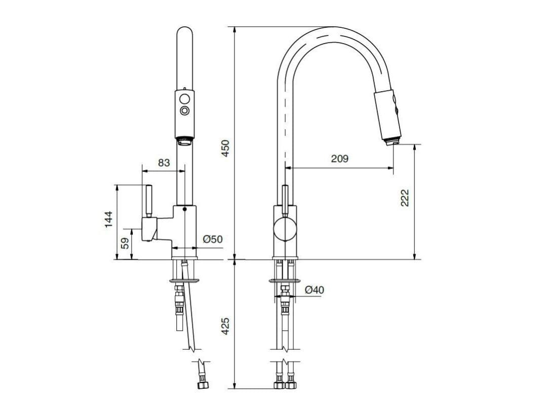 Смеситель для кухни из хромированной латуни со съемным ручным душем Bugnatese Kobuk ARCH-00044785 - Вид №2